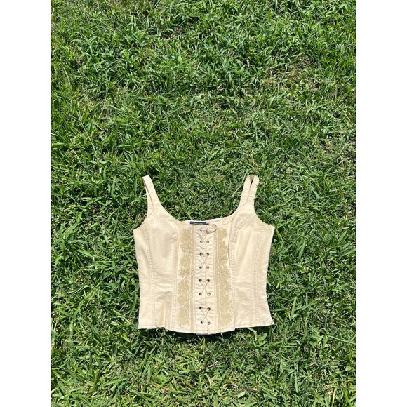 Rugby Ralph Lauren 100% Cotton Corset Style Tank Top Size 8 Beige - Picture 1 of 5